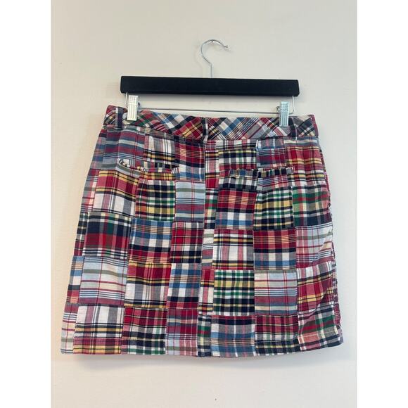 British khaki Patchwork Plaid Mini Skirt Sz 4 Cotton Multi-Color White Women VTG - Picture 5 of 6